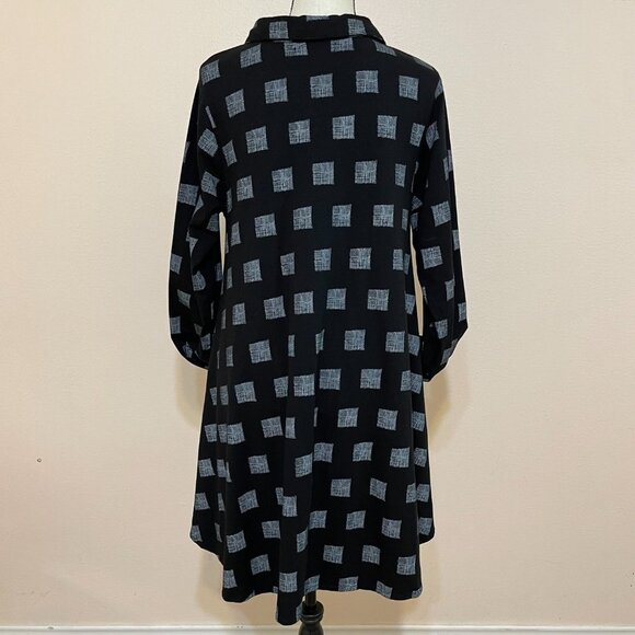 Snapdragon & Twig Collared Tunic Top Black Grid Squares Lagenlook Tunic Size S - Picture 10 of 15